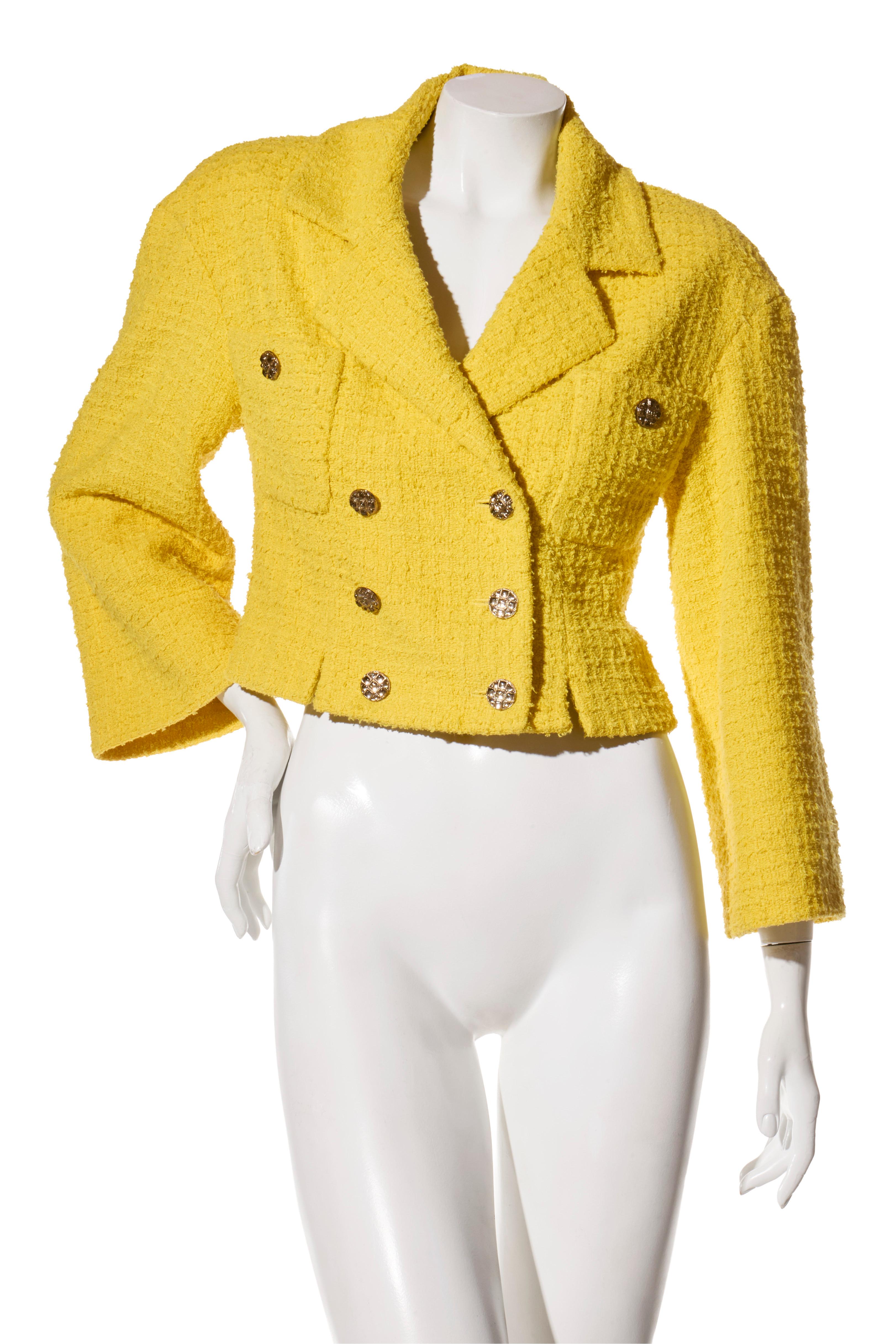 Chanel Printemps/Été 2022 Combinaison jupe en tweed jaune, FR 36 en vente 1