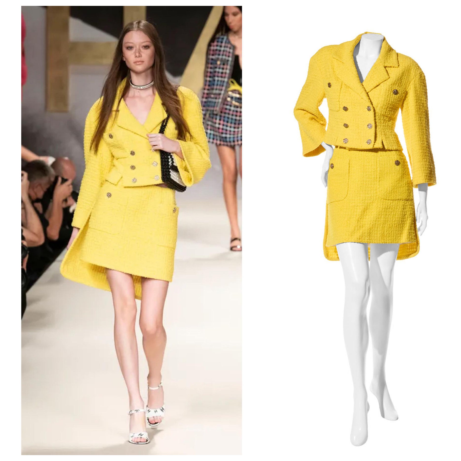 Chanel Printemps/Été 2022 Combinaison jupe en tweed jaune, FR 36 en vente