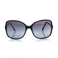 Chanel, square black sunglasses with chain
