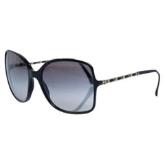 Chanel, square black sunglasses with chain