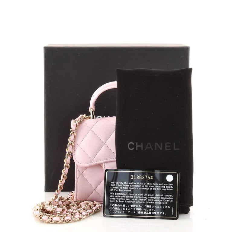 Chanel Light Brown Quilted Caviar Top Handle Mini Clutch With