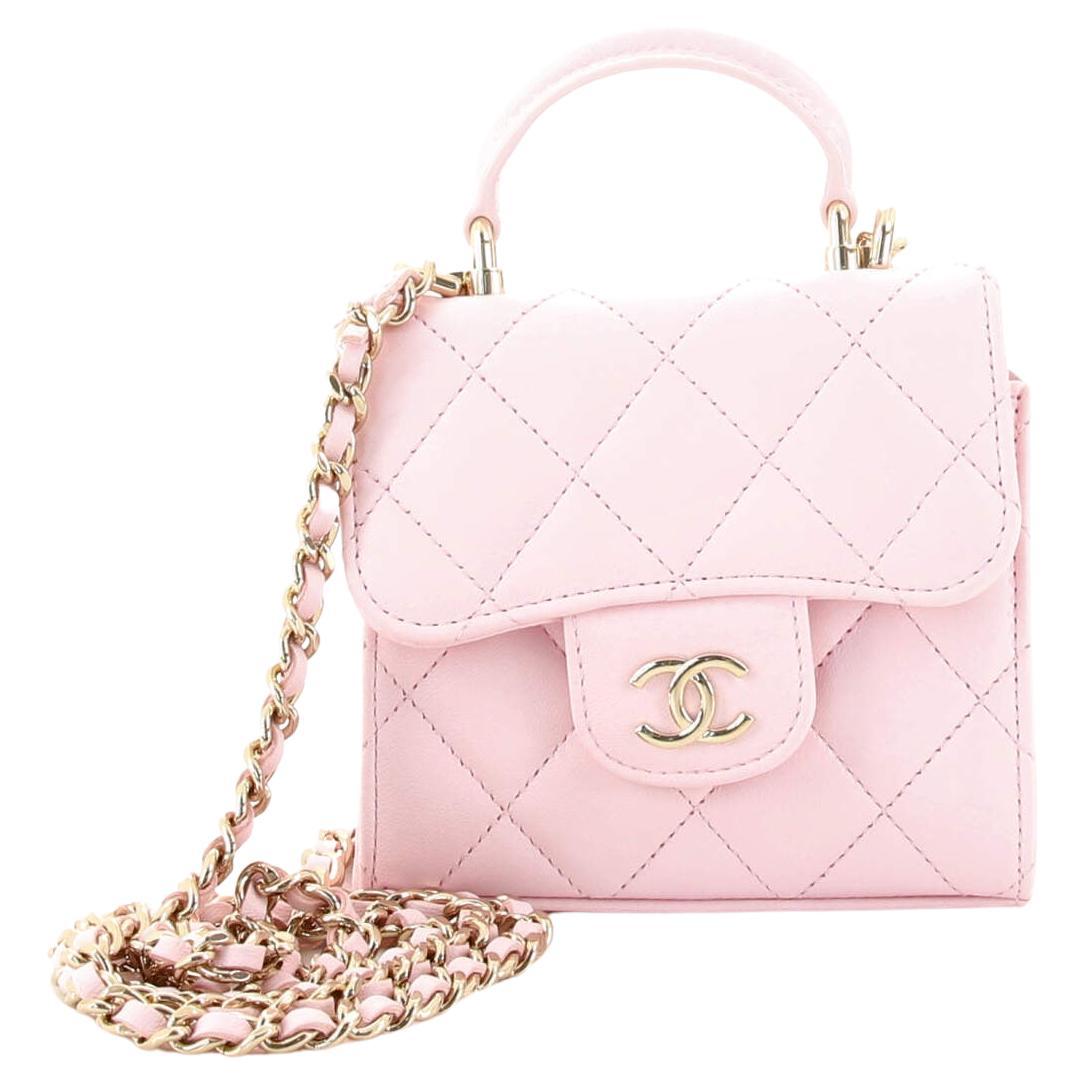 Chanel Square Classic Flap Top Handle Clutch with Chain Quilted
