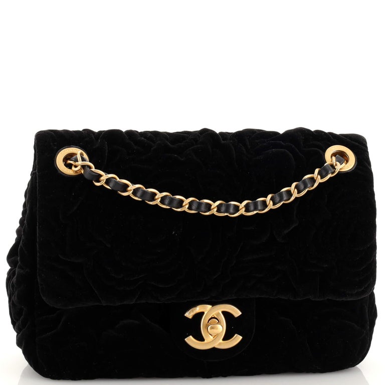 Chanel Square Classic Single Flap Bag Camellia Velvet Mini