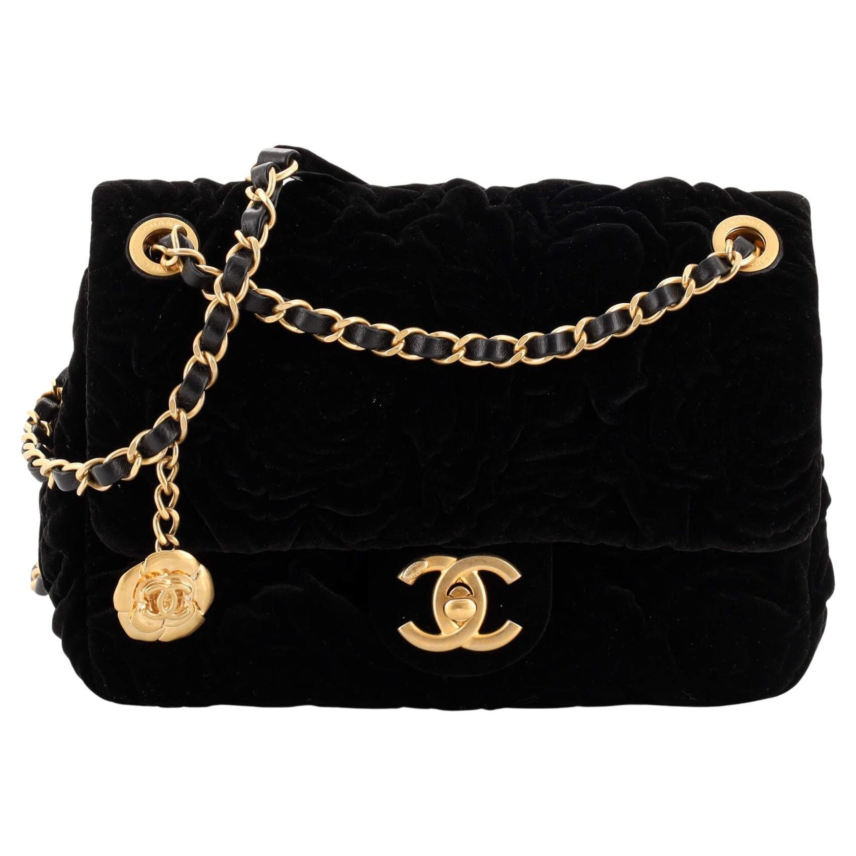 Chanel Square Classic Single Flap Bag Camellia Velvet Mini at 1stDibs