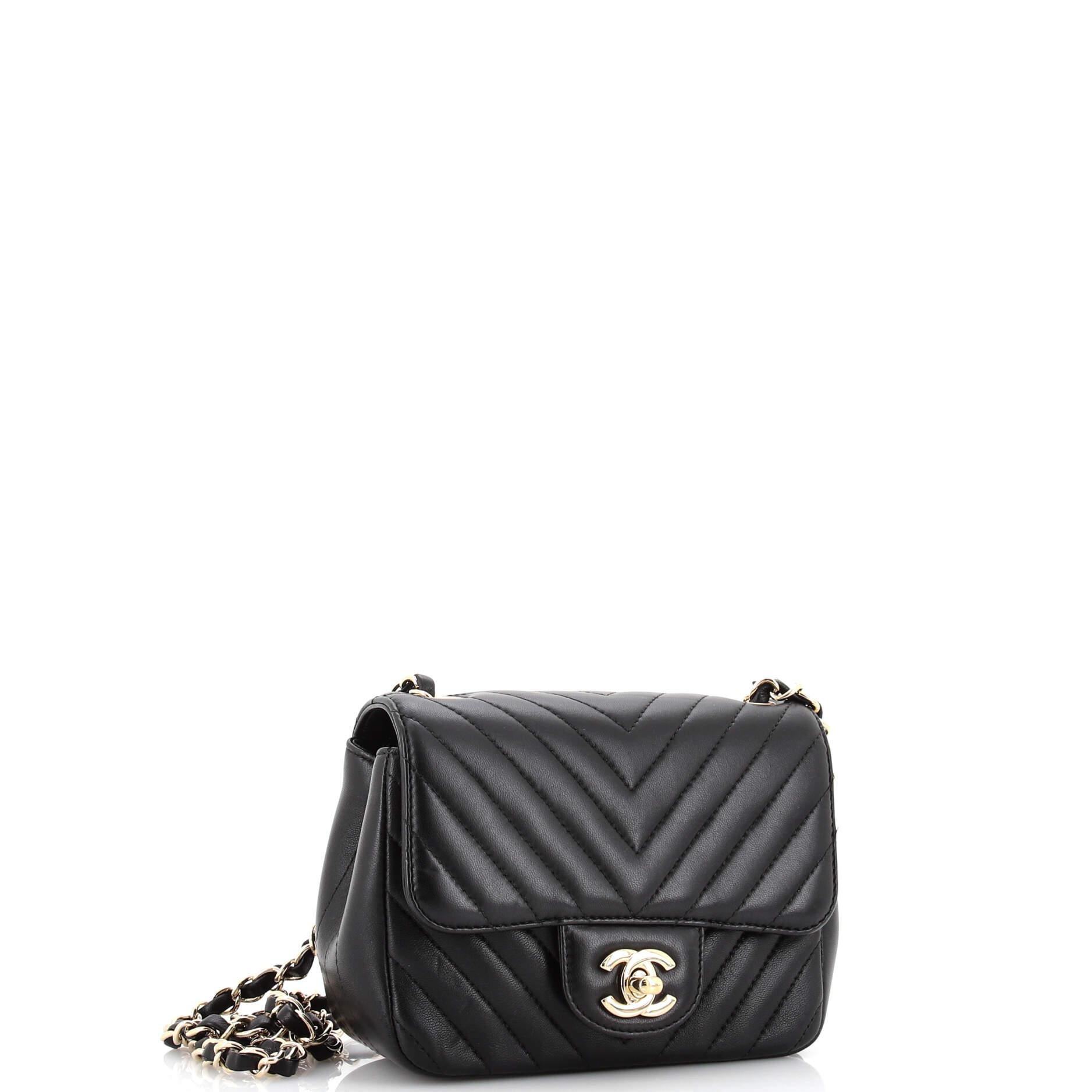 Chanel Square Classic Single Flap Bag Chevron Lambskin Mini In Good Condition In NY, NY