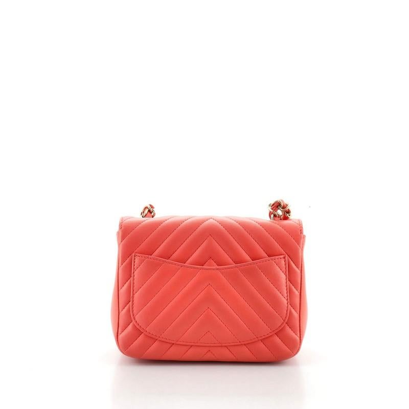 Red Chanel Square Classic Single Flap Bag Chevron Lambskin Mini