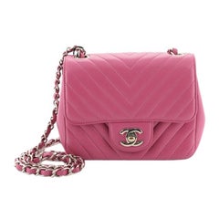 Chanel Square Classic Single Flap Bag Chevron Lambskin Mini