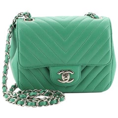Chanel Square Classic Single Flap Bag Chevron Lambskin Mini