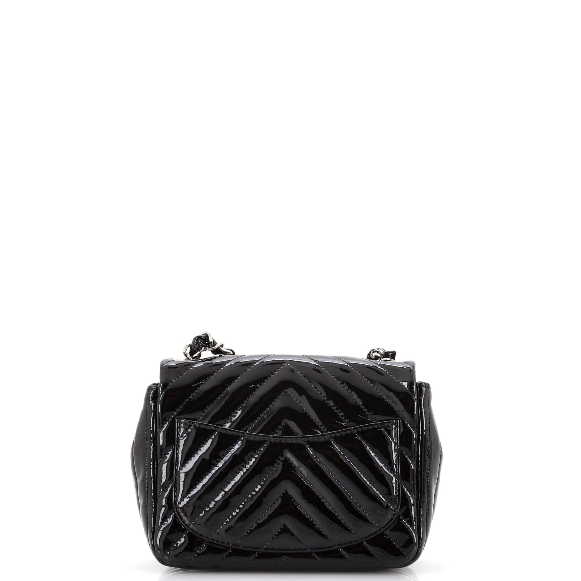 Women's or Men's Chanel Square Classic Single Flap Bag Chevron Patent Mini For Sale