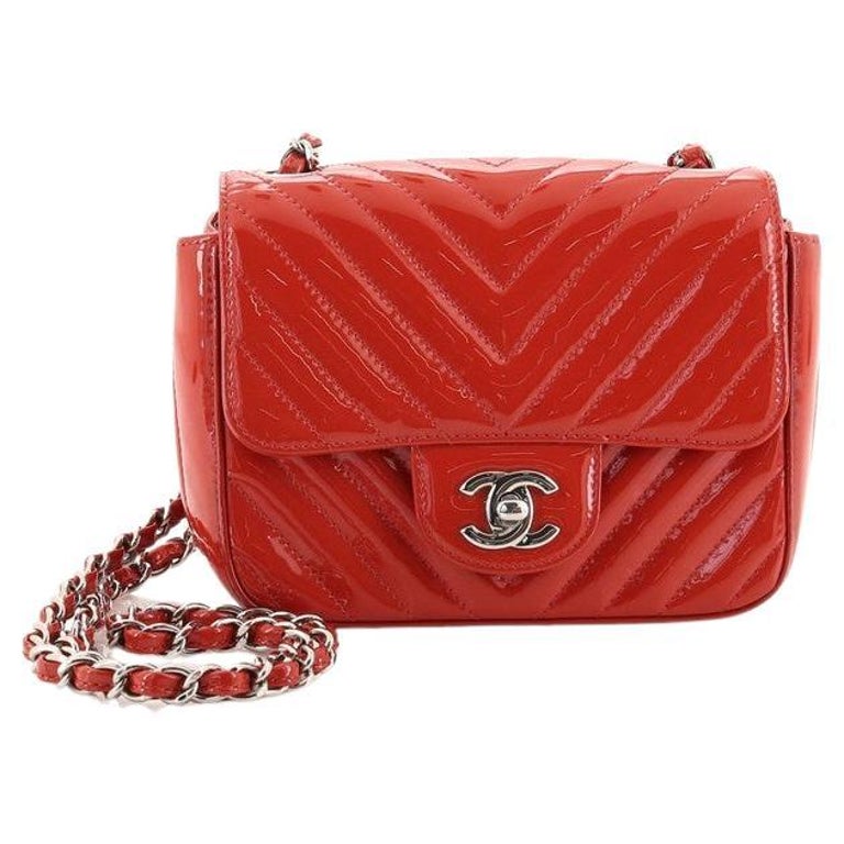 Chanel Square Classic Single Flap Bag Chevron Patent Mini at 1stDibs
