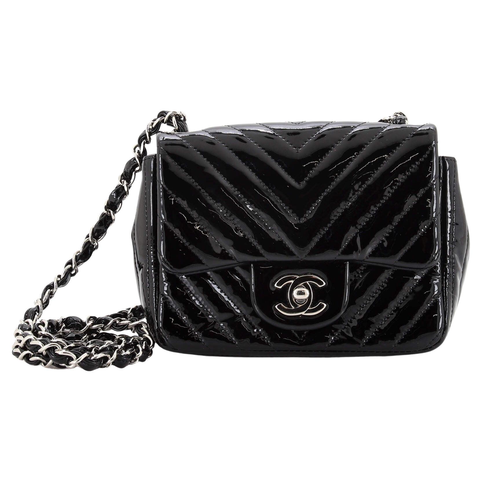 Chanel Square Classic Single Flap Bag Chevron Patent Mini For Sale