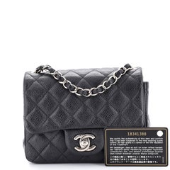 Chanel Square Classic Single Flap Bag Quilted Caviar Mini