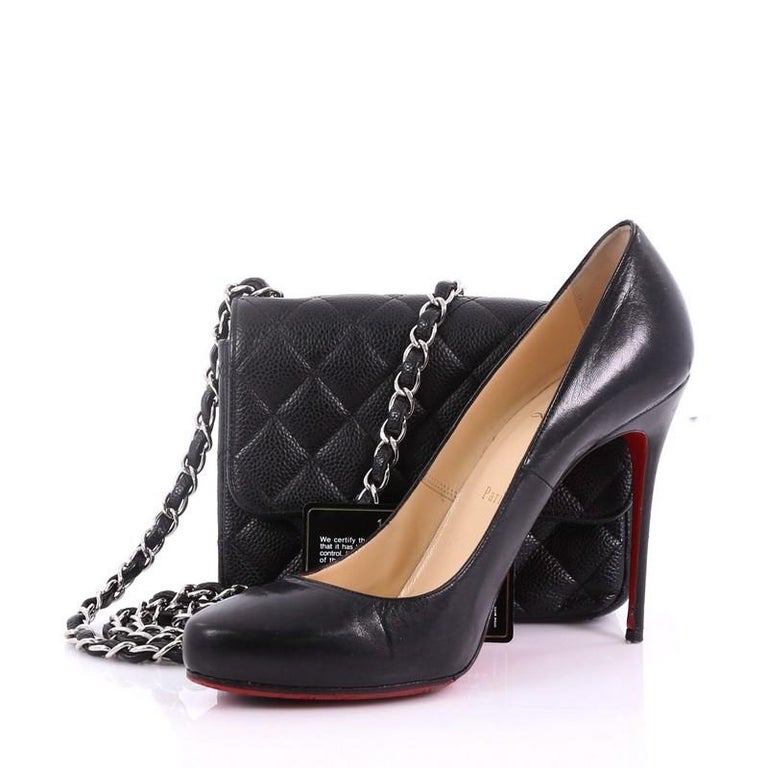 Chanel Square Classic Single Flap Bag Quilted Caviar Mini at 1stDibs