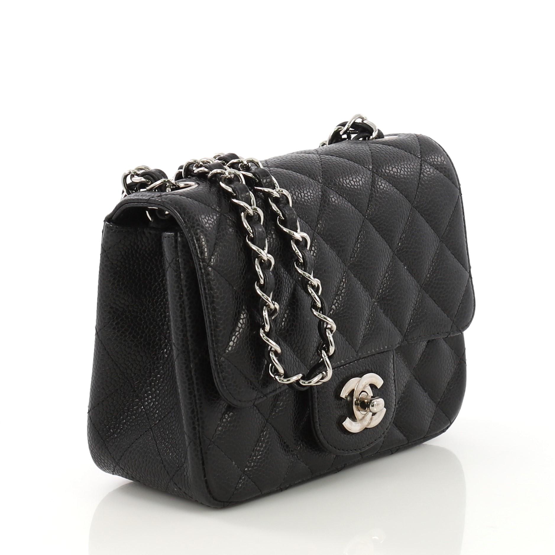 Black Chanel Square Classic Single Flap Bag Quilted Caviar Mini