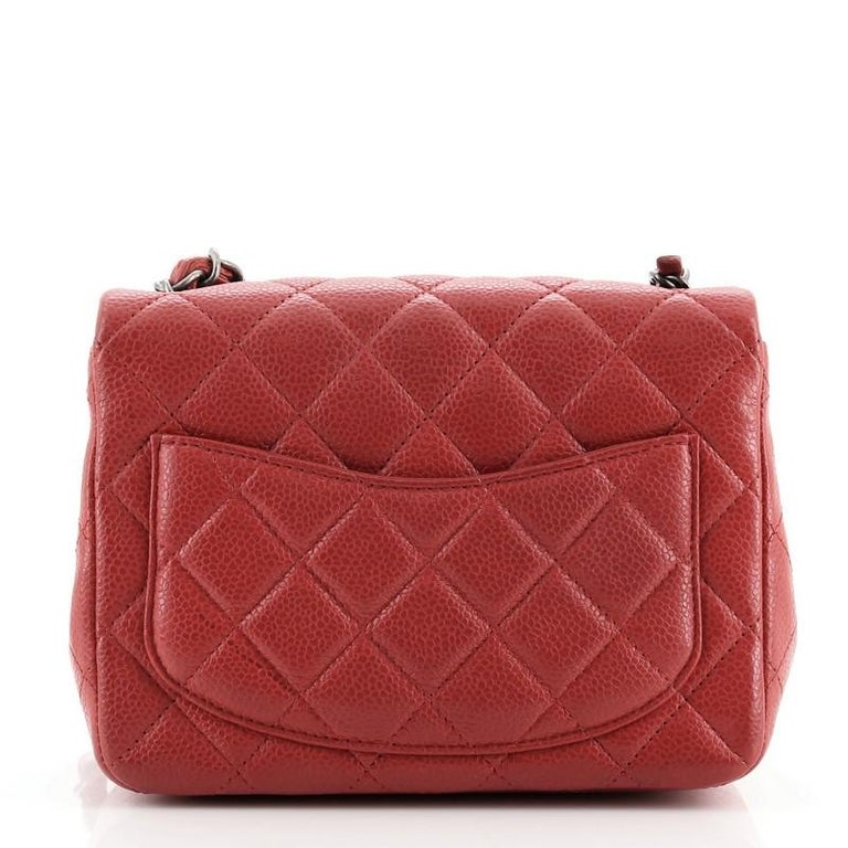 Chanel Square Classic Single Flap Bag Quilted Caviar Mini at 1stDibs