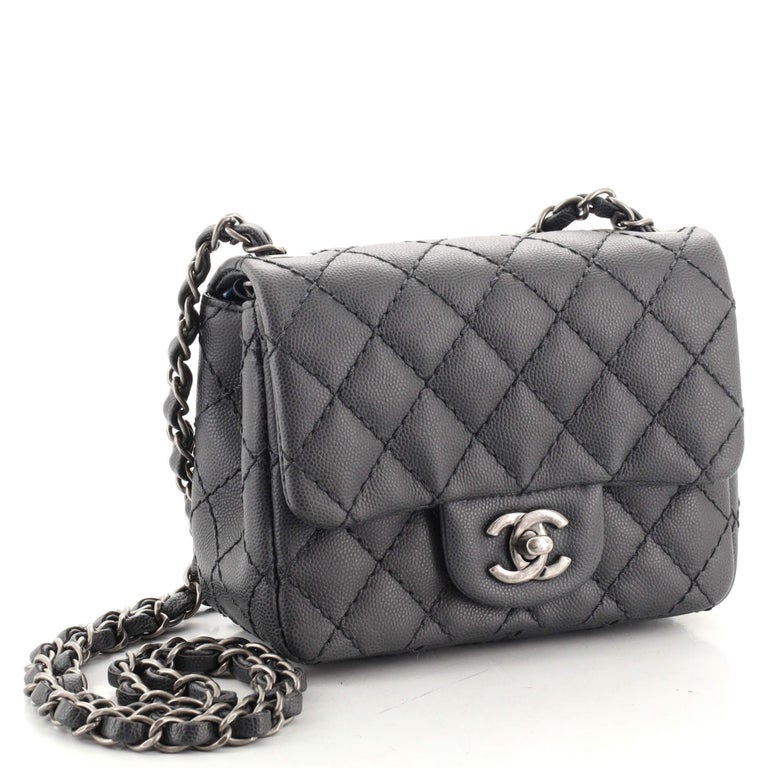 Chanel Square Classic Single Flap Bag Quilted Caviar Mini For Sale at ...