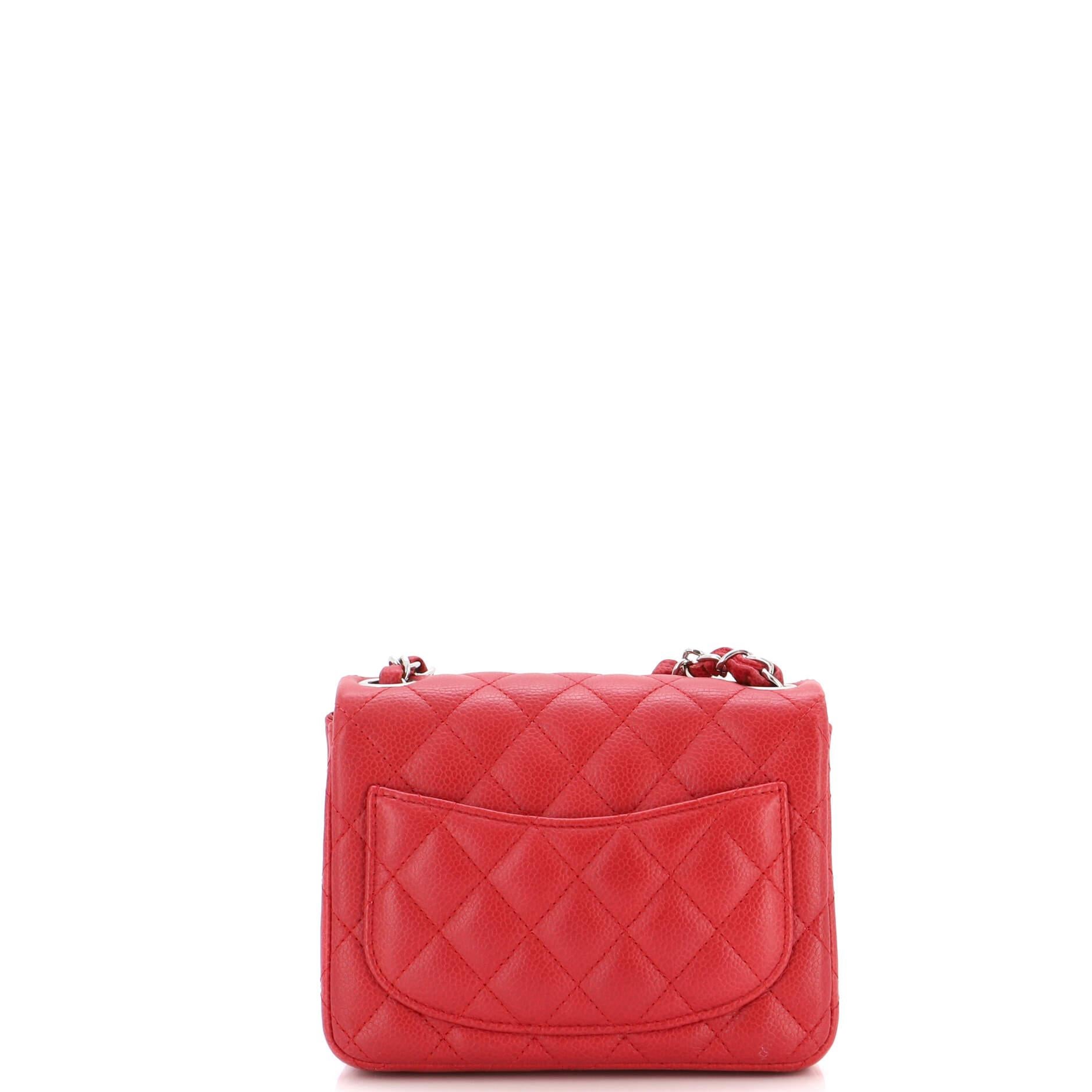 Chanel Square Classic Single Flap Bag Quilted Caviar Mini In Good Condition In NY, NY