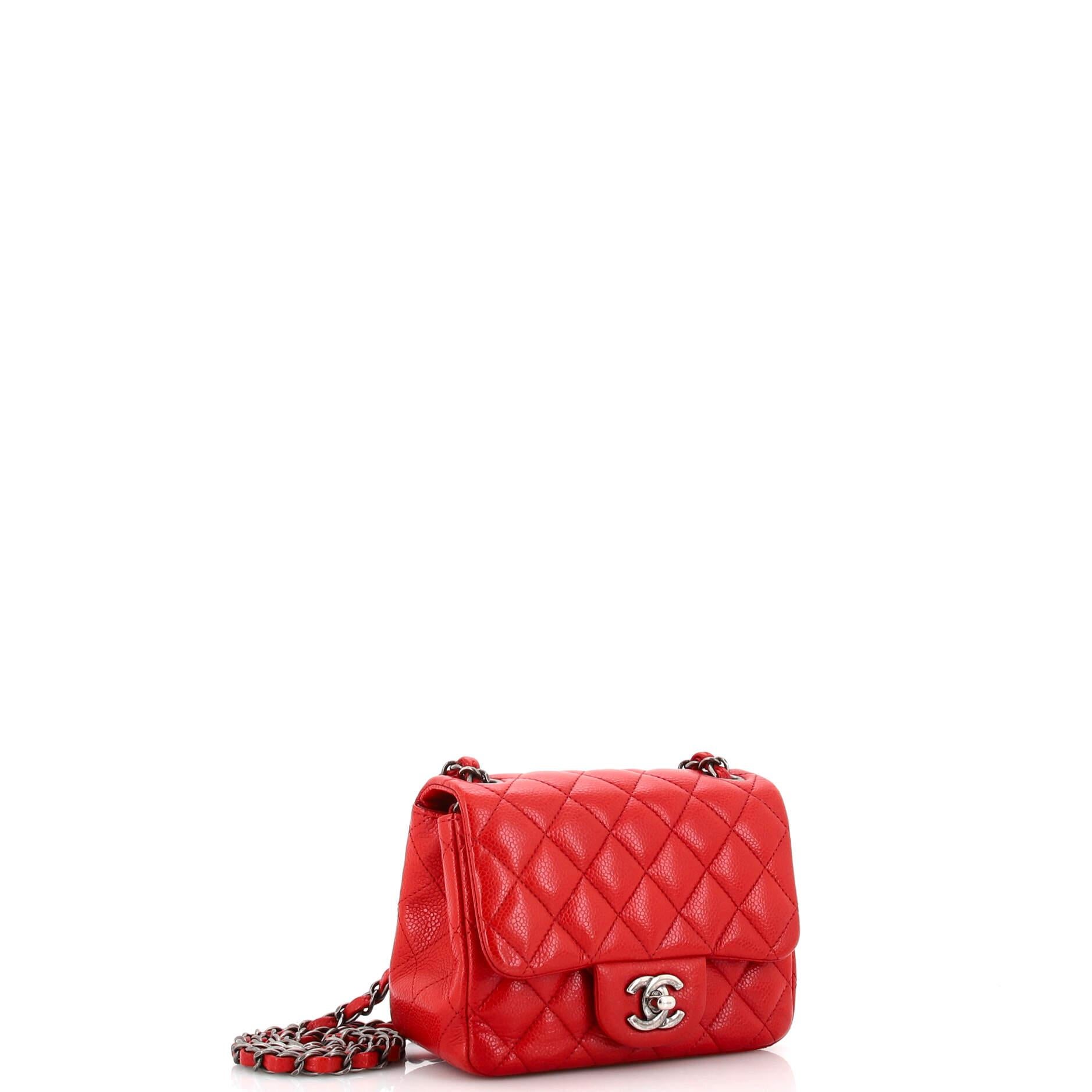 Chanel Square Classic Single Flap Bag Quilted Caviar Mini In Good Condition For Sale In NY, NY