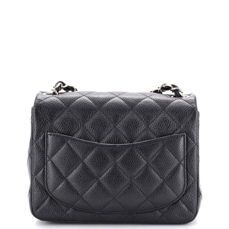 Chanel Square Classic Single Flap Bag Quilted Caviar Mini at 1stDibs
