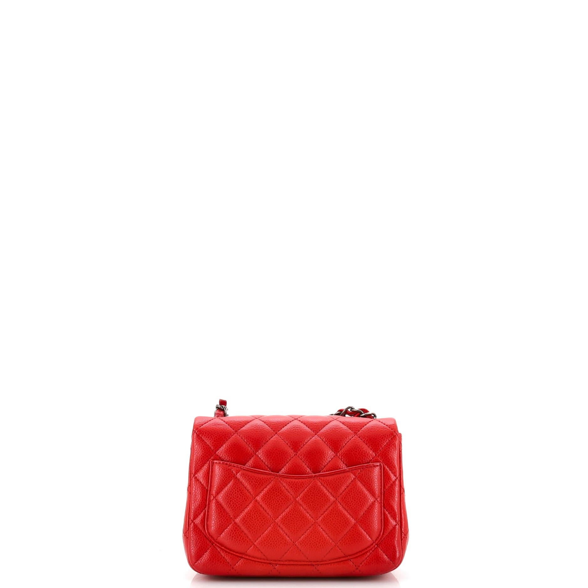 Women's Chanel Square Classic Single Flap Bag Quilted Caviar Mini For Sale
