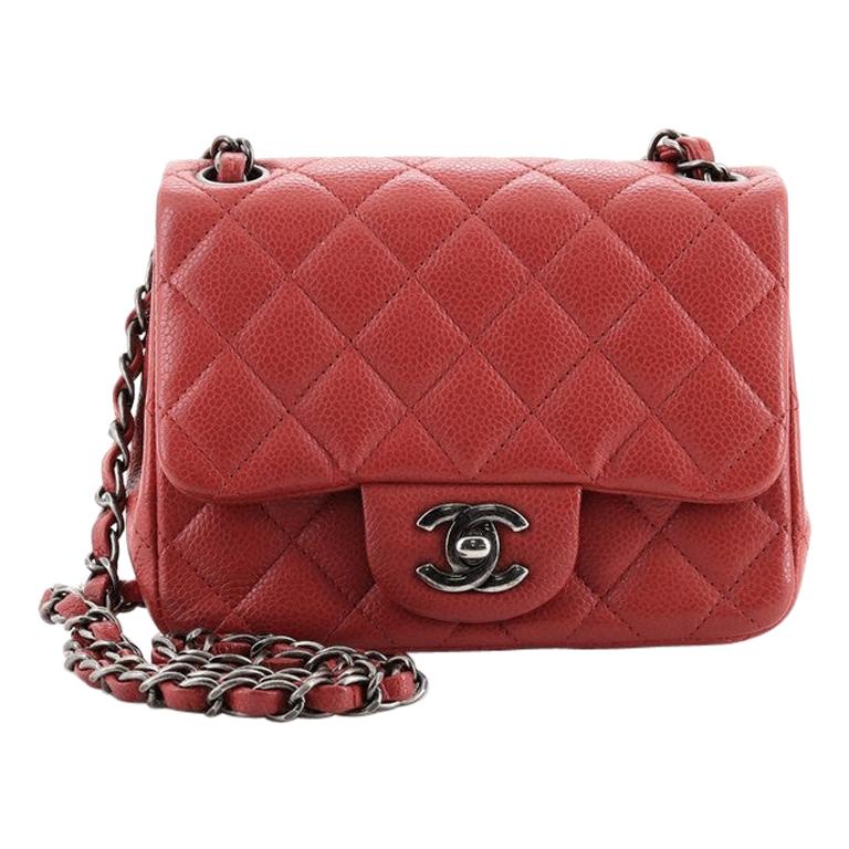 Chanel Square Classic Single Flap Bag Quilted Caviar Mini at 1stDibs