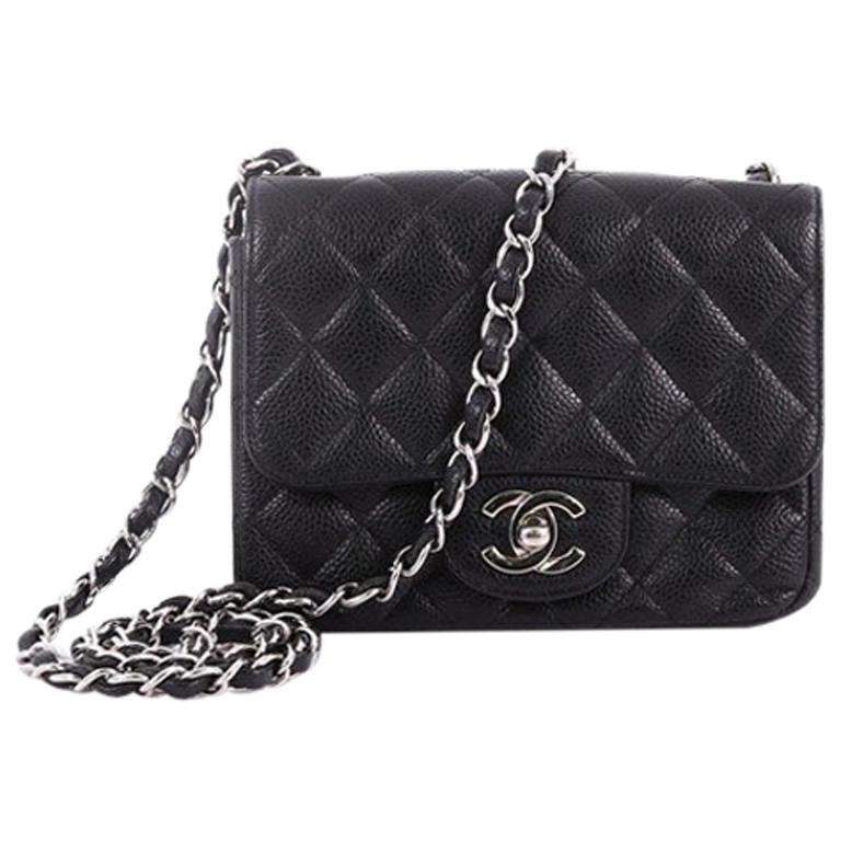 Chanel Square Single Flap Quilted Diamond Mini Caviar Black in Caviar with  Silvertone  US