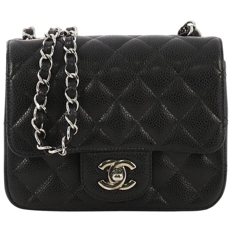 Chanel Square Classic Single Flap Bag Quilted Caviar Mini at