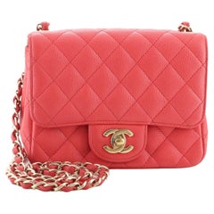 Chanel Square Classic Single Flap Bag Quilted Caviar Mini