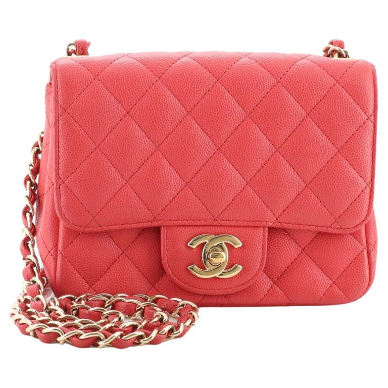Chanel Square Classic Single Flap Bag Quilted Caviar Mini at 1stDibs