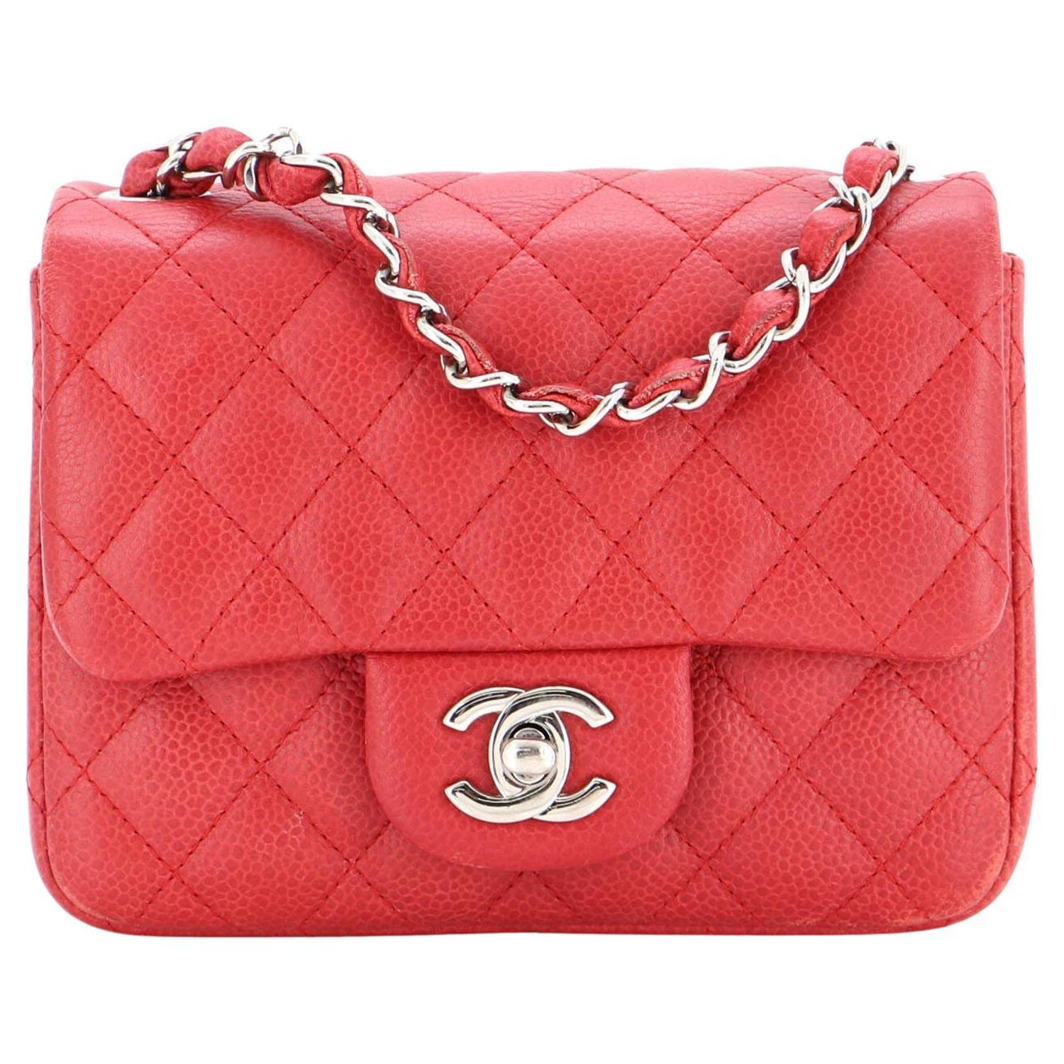 CHANEL Red Quilted Lambskin Vintage Mini Full Flap Bag For Sale at 1stDibs