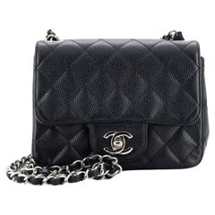 Chanel Square Classic Single Flap Bag Quilted Caviar Mini