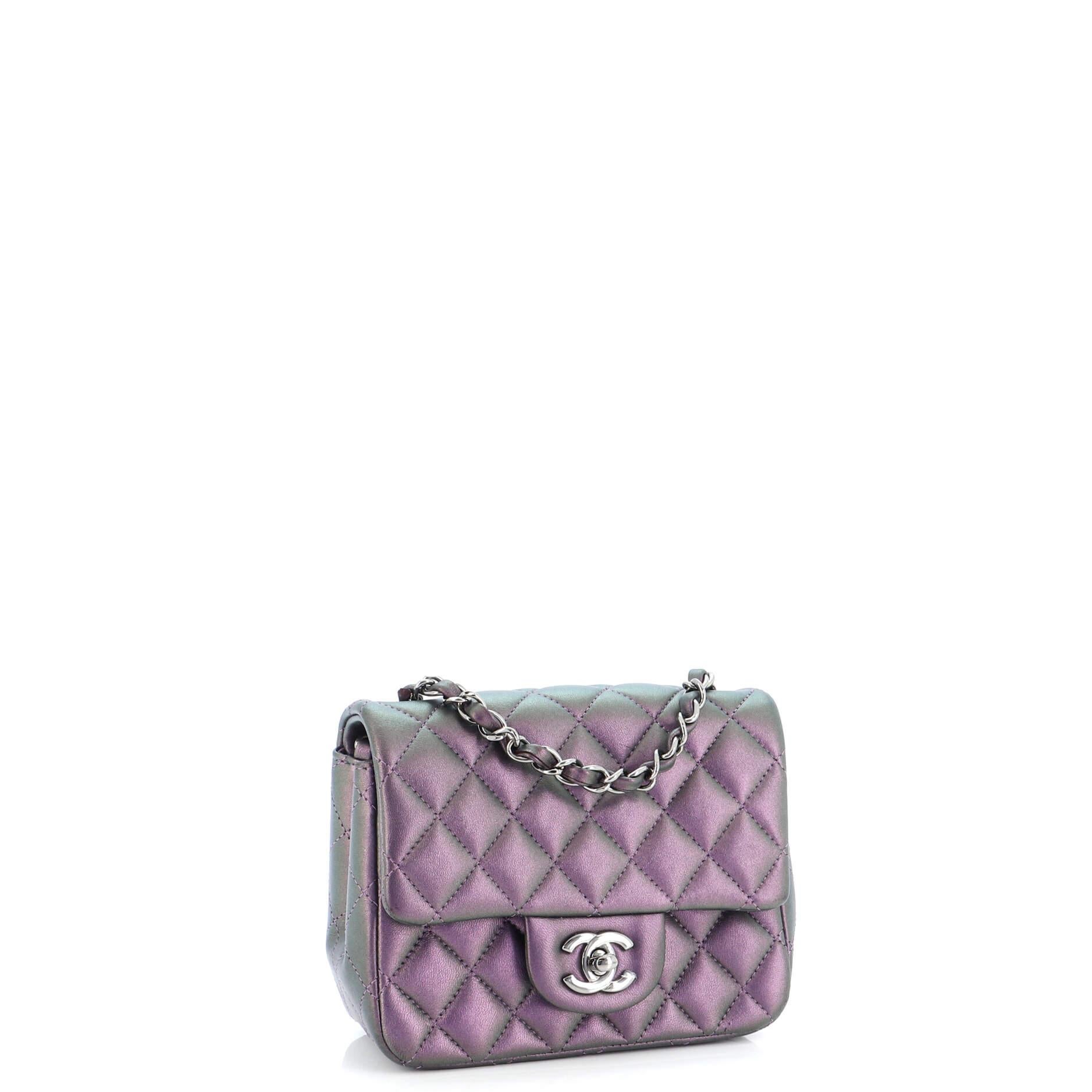 Chanel Square Classic Single Flap Bag Quilted Iridescent Lambskin Mini In Good Condition In NY, NY