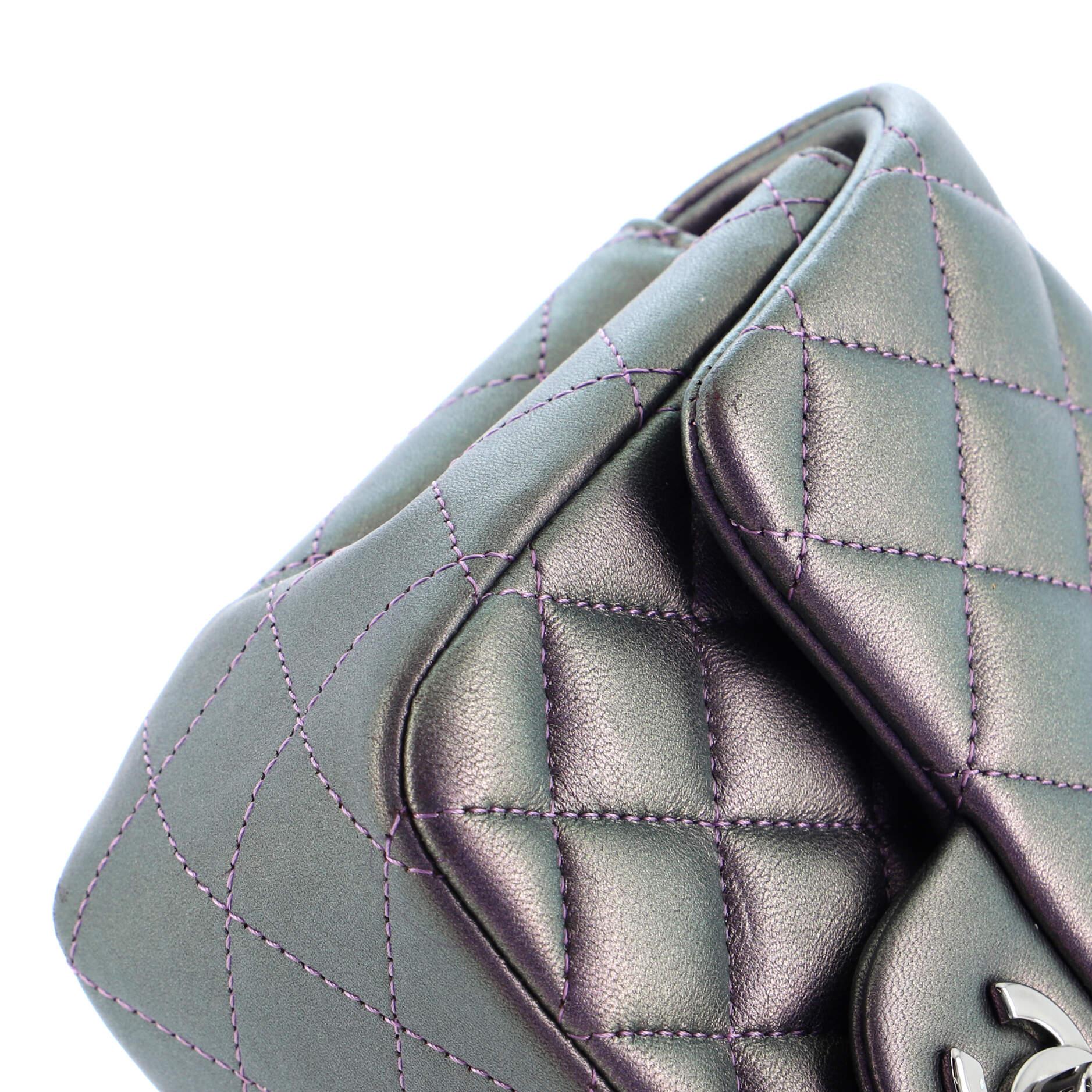Chanel Square Classic Single Flap Bag Quilted Iridescent Lambskin Mini 3