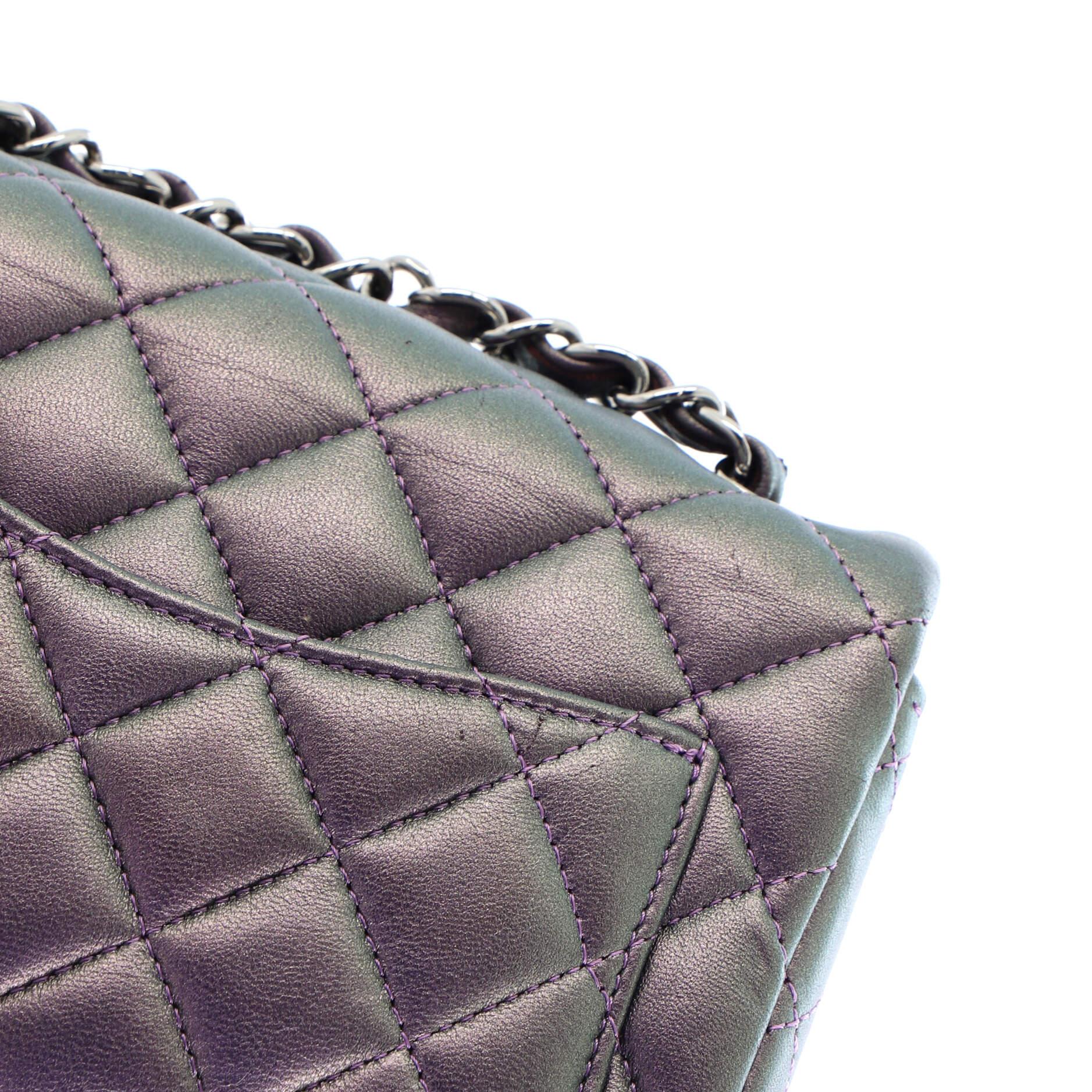 Chanel Square Classic Single Flap Bag Quilted Iridescent Lambskin Mini 4