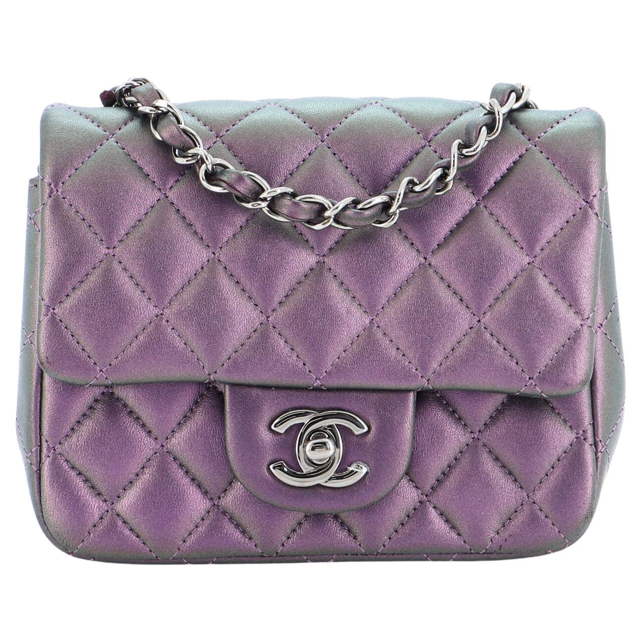 Chanel Square Classic Single Flap Bag Quilted Iridescent Lambskin Mini
