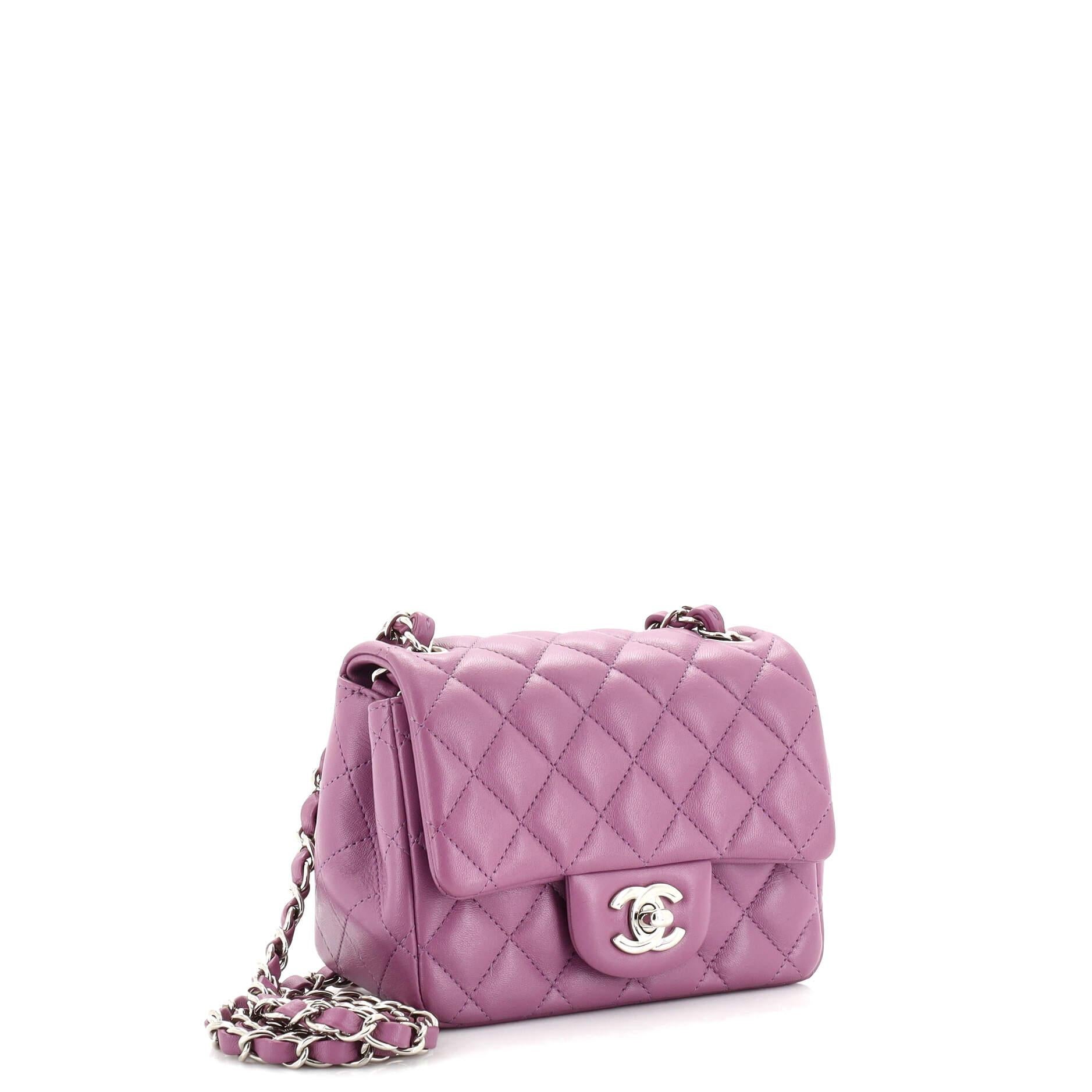 Chanel Square Classic Single Flap Bag Quilted Lambskin Mini In Good Condition In NY, NY
