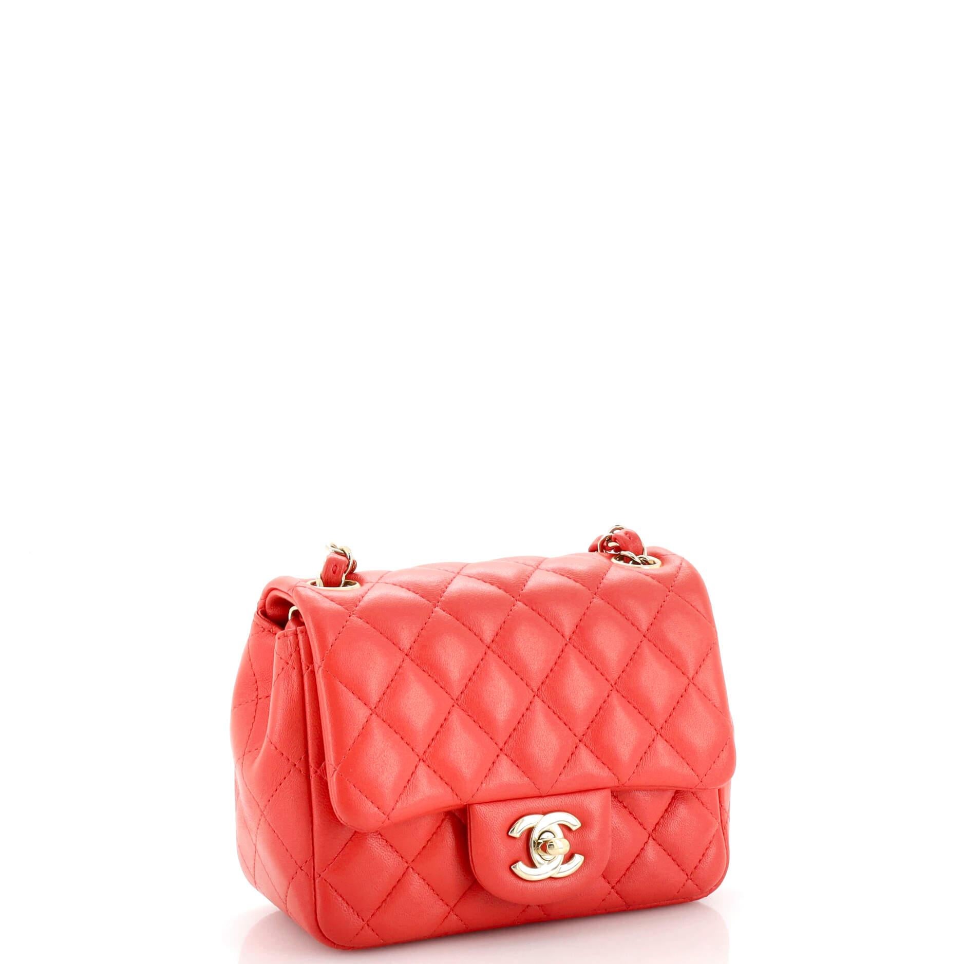 Chanel Square Classic Single Flap Bag Quilted Lambskin Mini In Good Condition For Sale In NY, NY