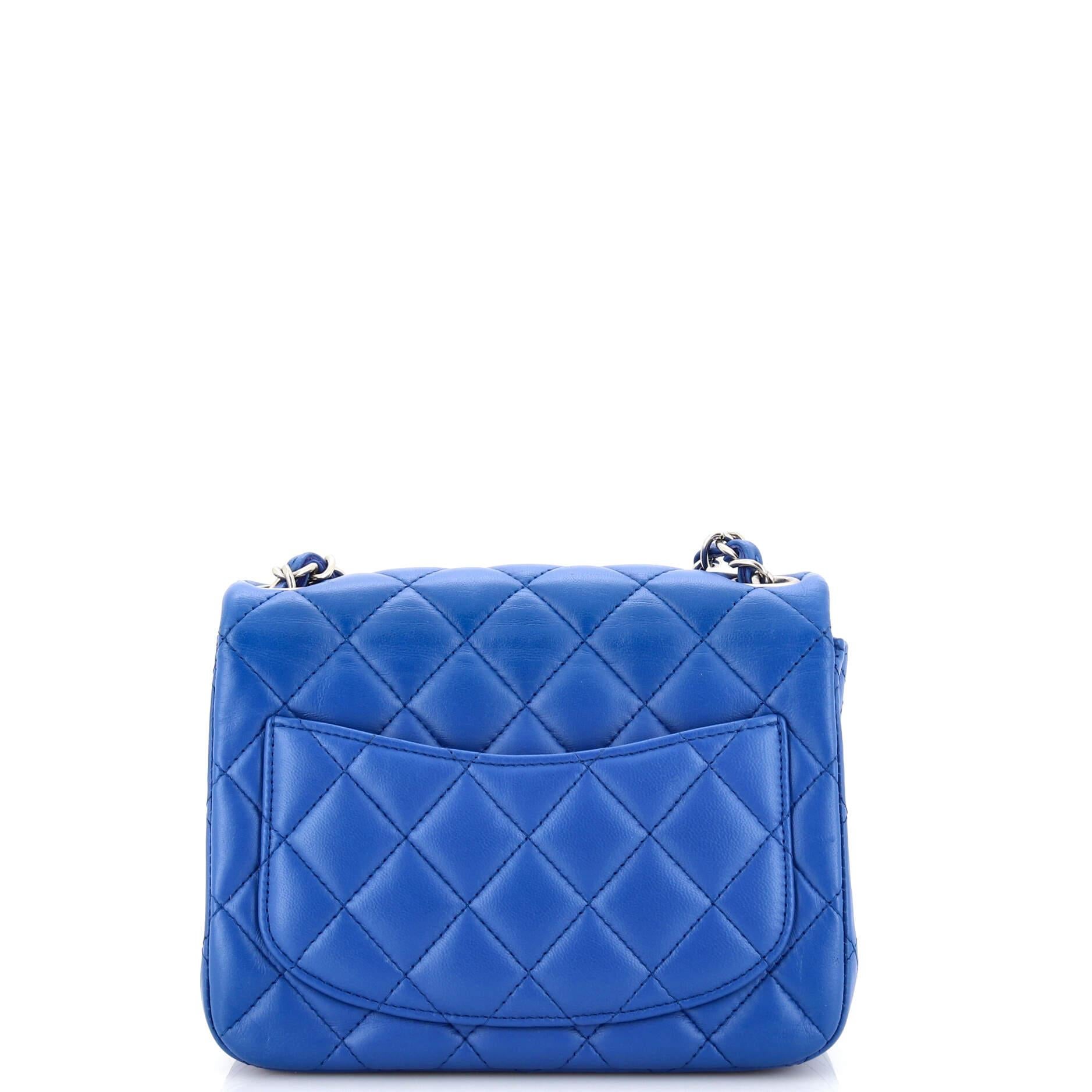 Chanel Square Classic Single Flap Bag Quilted Lambskin Mini In Fair Condition For Sale In NY, NY
