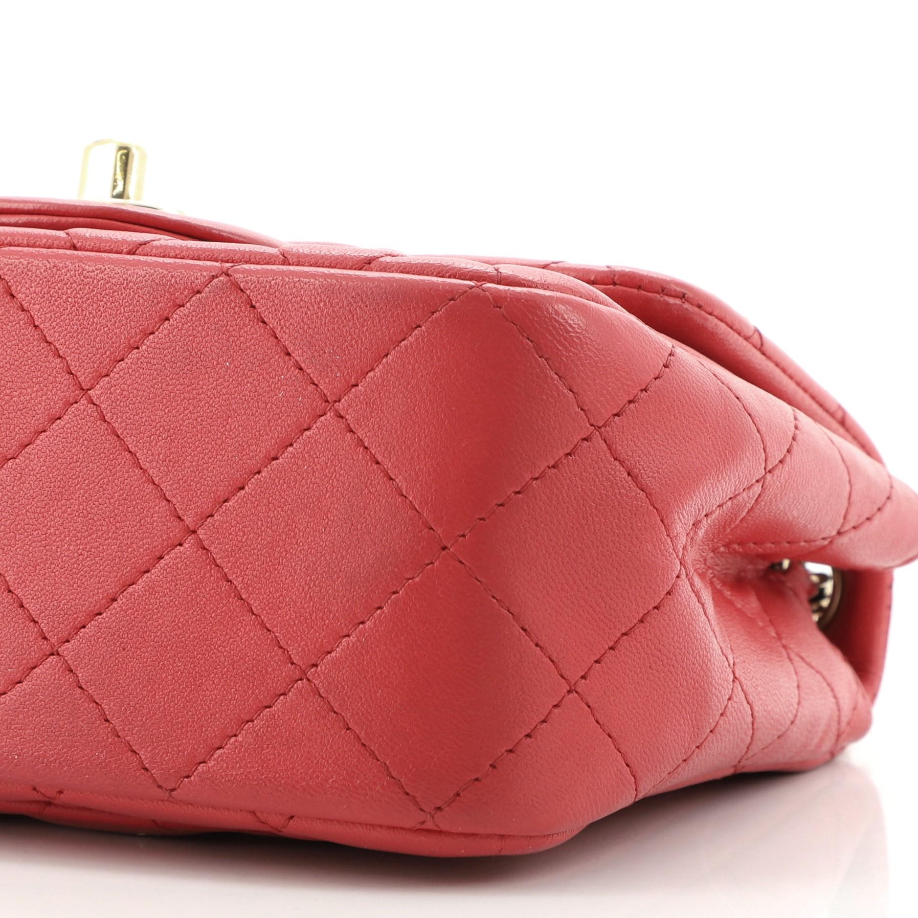 Pink Chanel Square Classic Single Flap Bag Quilted Lambskin Mini