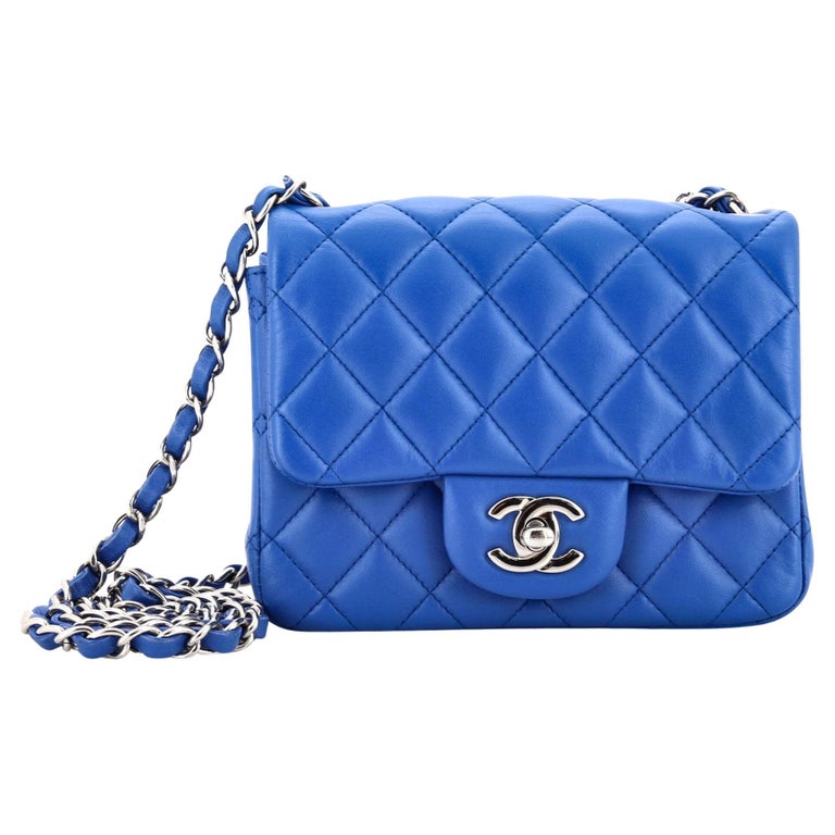 Chanel Mini Square Classic Single Flap Bag Blue Leather Pony-style