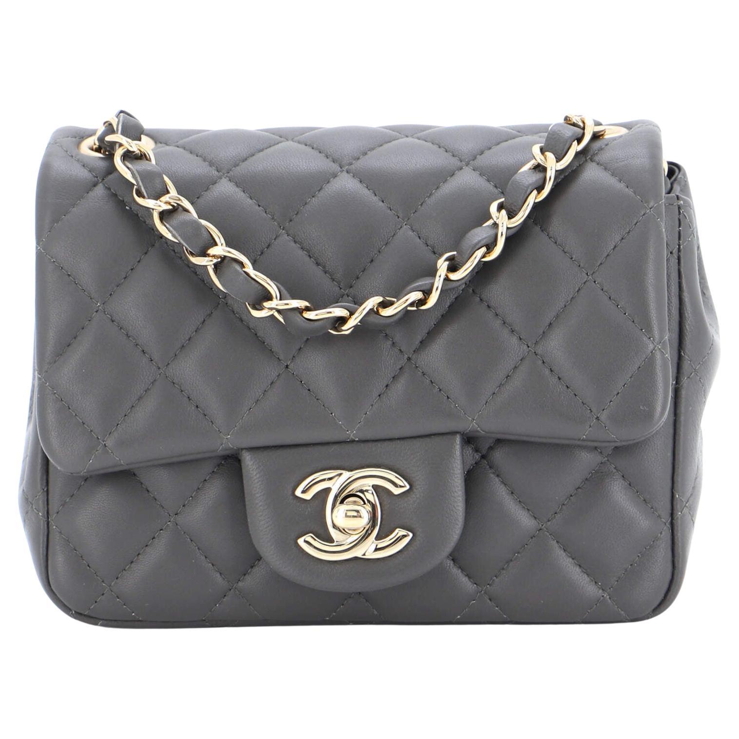 Chanel Classic Mini Square 19B Gray Quilted Lambskin with silver