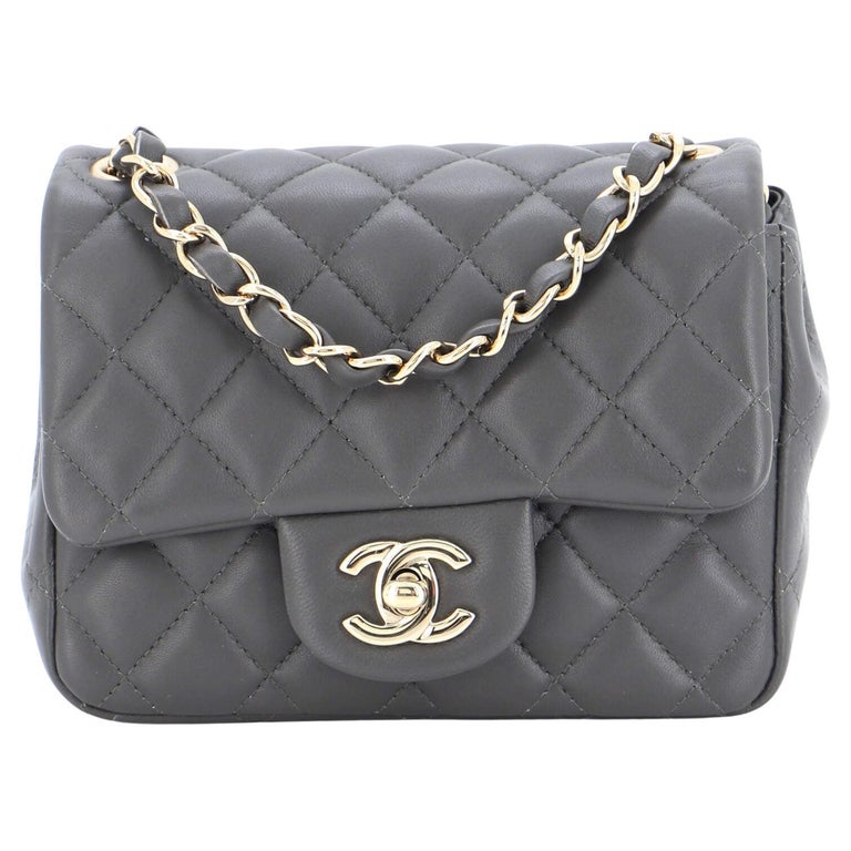 Chanel Runway Light Grey Square Mini Flap Pearl Crush Bag Lambskin