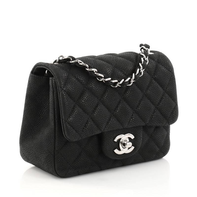 Black  Chanel Square Classic Single Flap Bag Quilted Matte Caviar Mini