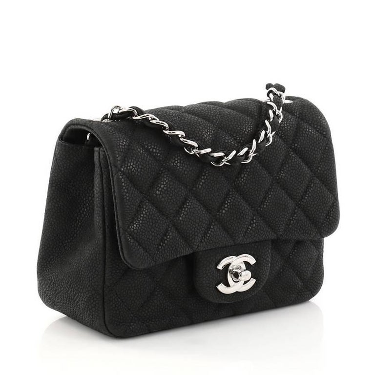 Chanel Square Classic Single Flap Bag Quilted Matte Caviar Mini at 1stDibs