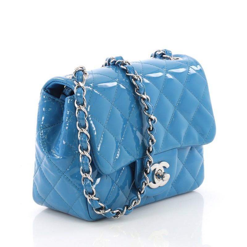 Chanel Square Classic Single Flap Bag Quilted Patent Mini (Blau)
