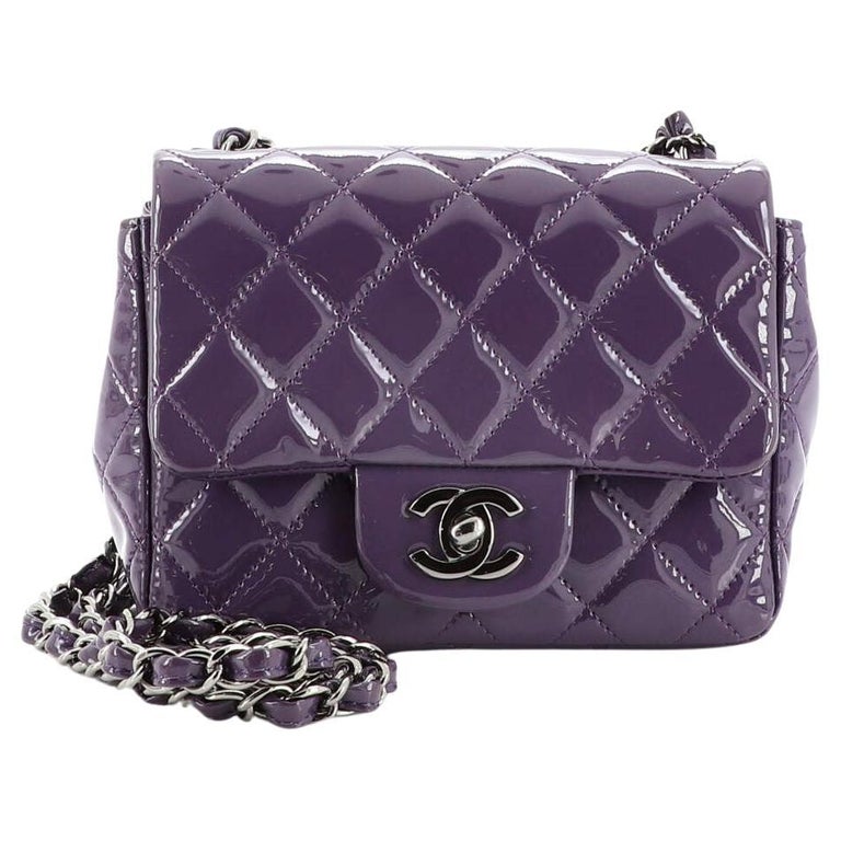 Chanel Square Classic Single Flap Bag Quilted Patent Mini For Sale