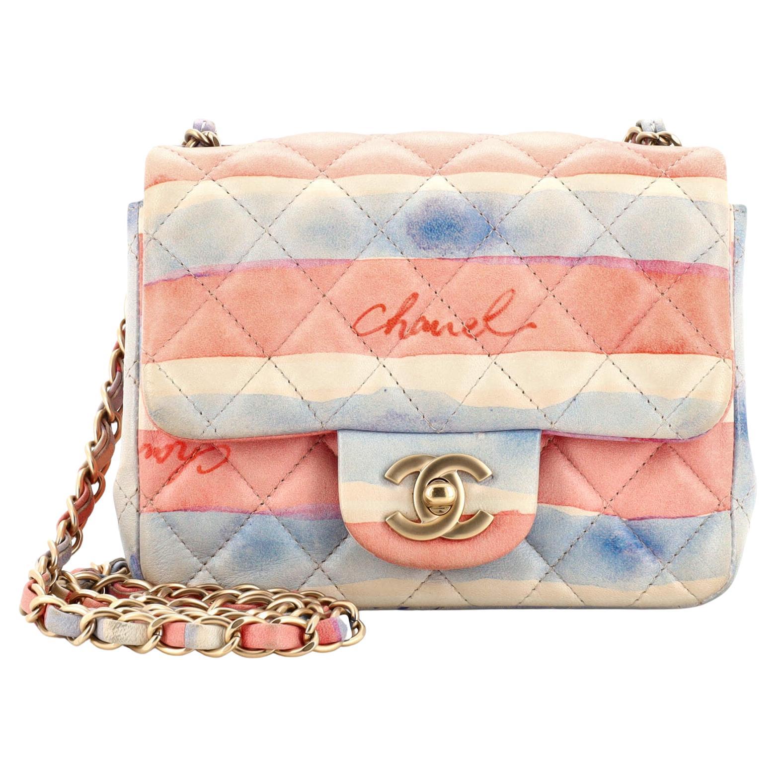 Chanel Square Classic Single Flap Bag Watercolor Printed Quilted Lambskin  Mini at 1stDibs