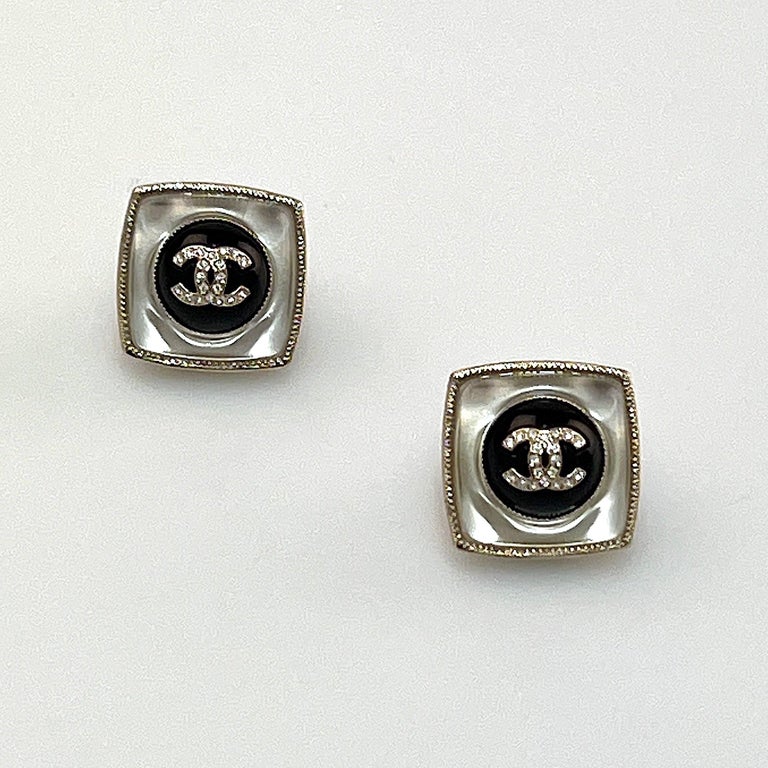 CHANEL Square Clip-on Earrings in Transparent Resin