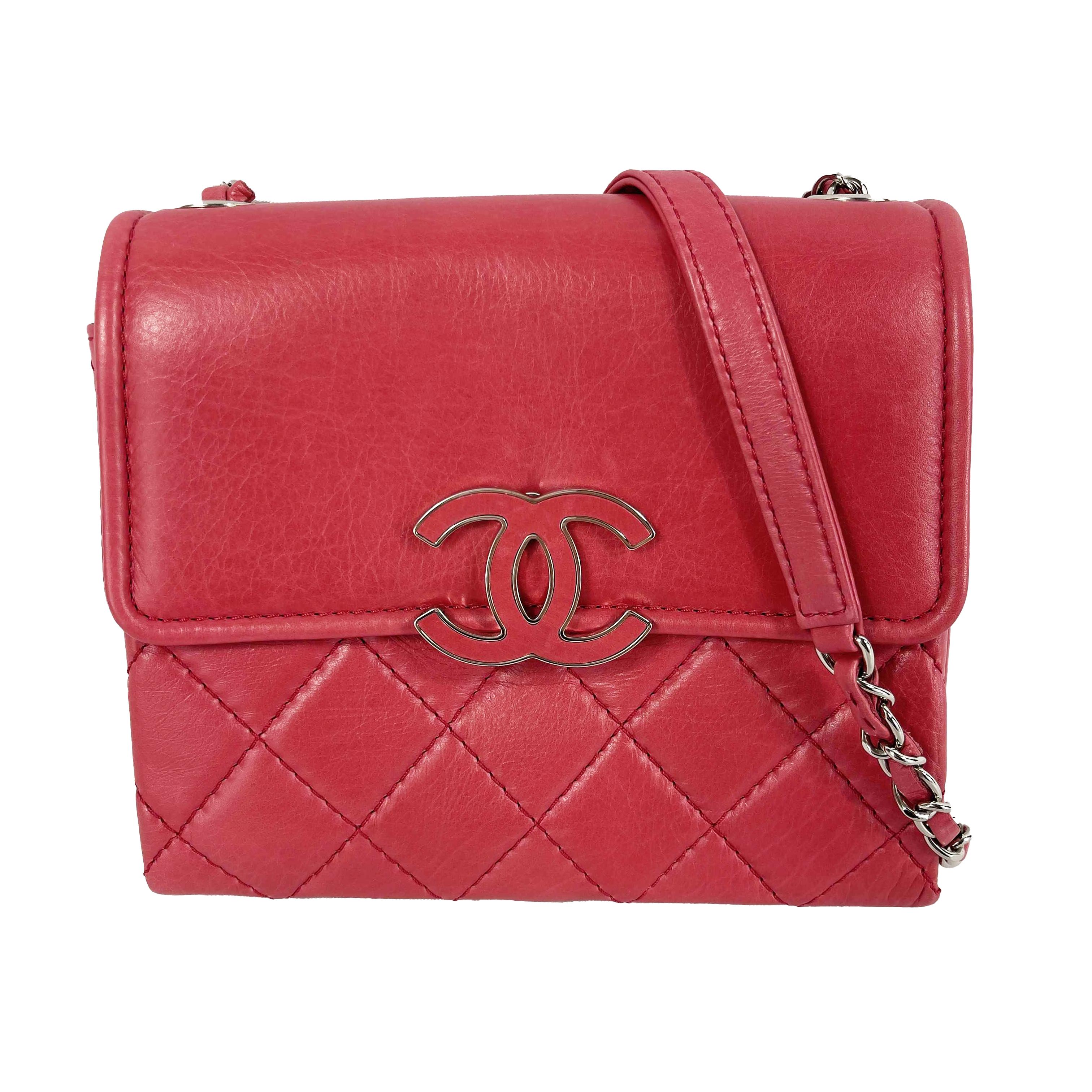 CHANEL Square Flap Quilted Lambskin Shoulder Crossbody Pink / Silver-tone For Sale 3
