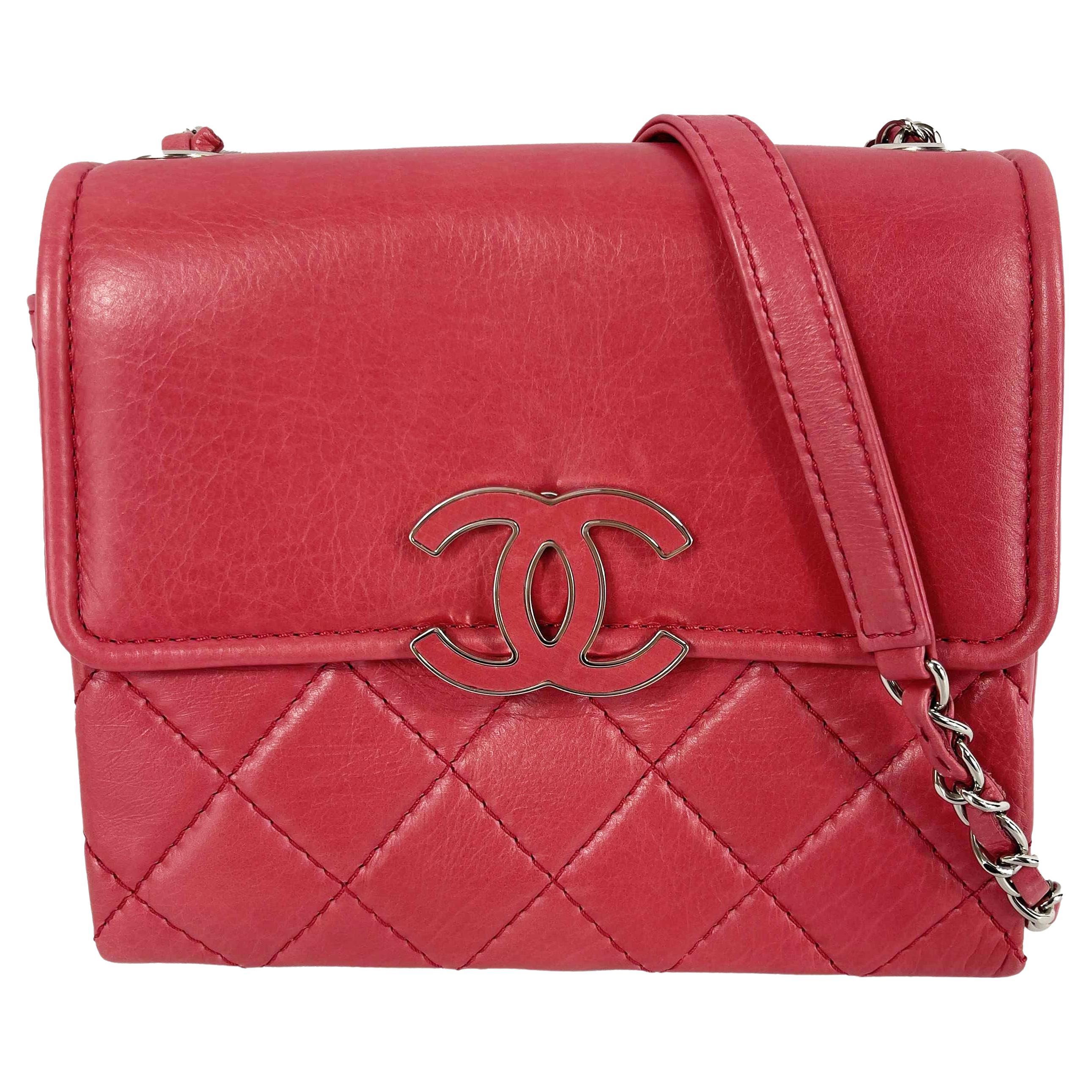 CHANEL Square Flap Quilted Lambskin Shoulder Crossbody Pink / Silver-tone